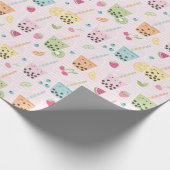 軽いピンクと白いの可愛いバブルティーストライプ ラッピングペーパー (角)