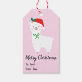 軽いピンクのギフトラベルに可愛いクリスマスラマ ギフトタグ (正面)