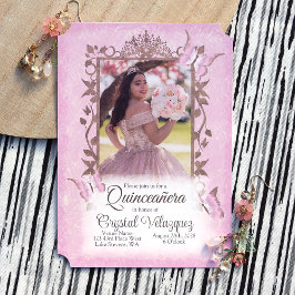 軽いピンクのベージュ蝶、華美キンセアニェラ 招待状