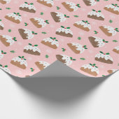 軽いピンクの可愛いクリスマスプリン ラッピングペーパー (角)