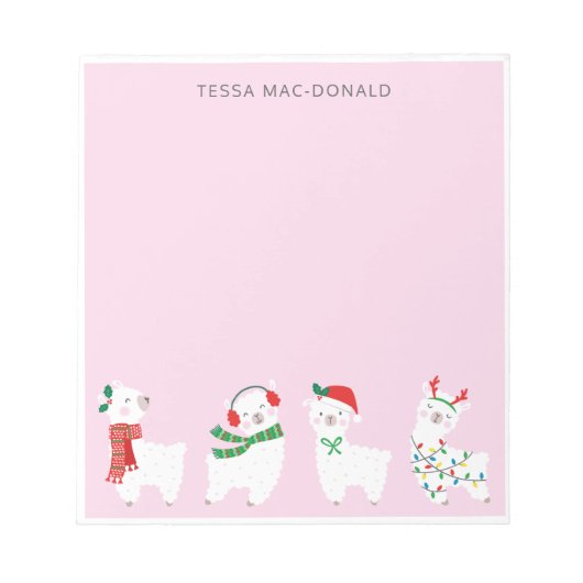 軽いピンクの可愛い小さなクリスマスラマ ノートパッド (正面)
