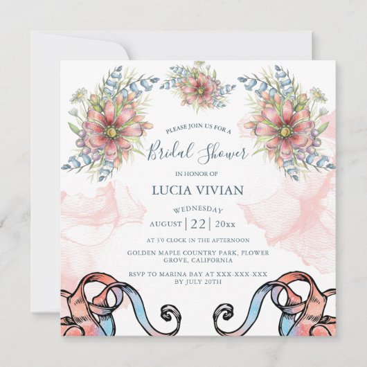 軽いピンクの波状の乱雑なブライダルシャワーの招待 セーブザデート (正面)