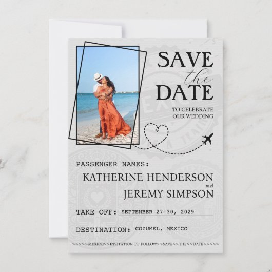 軽いブルゴーニュのメキシコのパスポート日付を保存 セーブザデート (裏面)