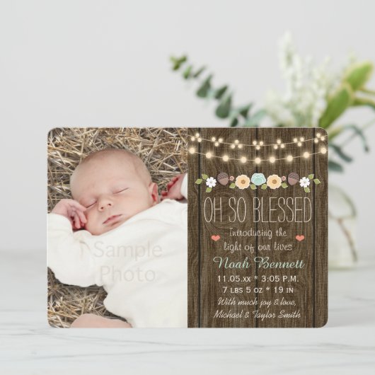 軽いベビーの発表のティール(緑がかった色)の秋の素朴な一連 案内状 (スタンド正面)