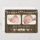 軽いベビーの発表のティール(緑がかった色)の秋の素朴な一連 案内状 (裏面)