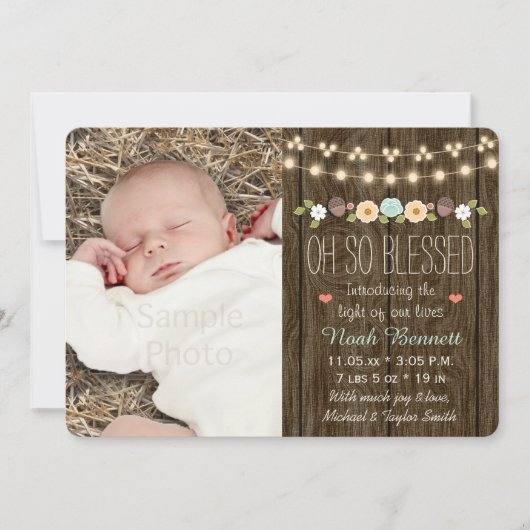 軽いベビーの発表のティール(緑がかった色)の秋の素朴な一連 案内状 (正面)