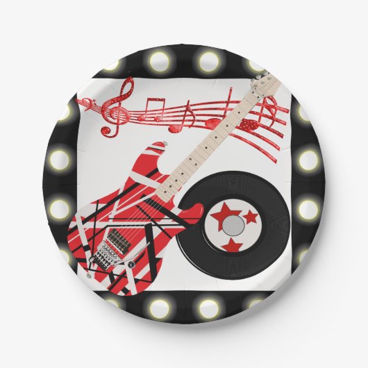 軽いボーダーが付いているギター記録および音楽ノート ペーパープレート (正面)