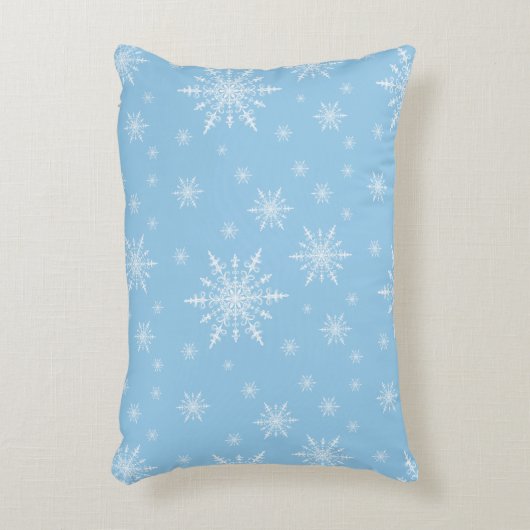 軽いヤグルマギクの青の冬の白い雪片 アクセントクッション (正面(垂直))