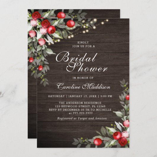 軽い冬のムーディ素朴ーブライダルシャワー招待状 招待状 (正面/裏面)