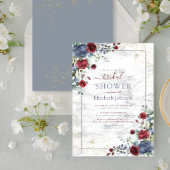 軽い埃っぽいブルーブルゴーニュ金ゴールドフローラシャワー 招待状