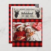 軽い木製のシカの赤い黒いバッファローの格子縞の写真 シーズンポストカード (正面/裏面)