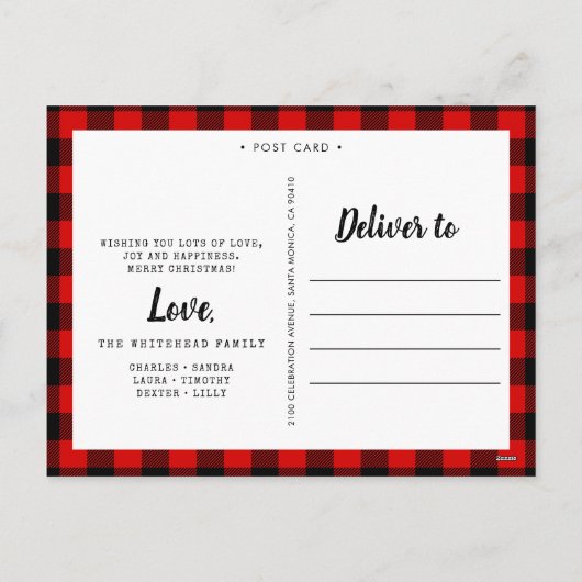 軽い木製のシカの赤い黒いバッファローの格子縞の写真 シーズンポストカード (裏面)