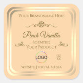 軽い桃の製品ラベルと金ゴールドフレームとロゴ スクエアシール (正面)