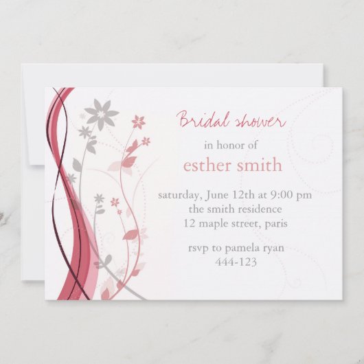 軽い珊瑚及び灰色の花の魅力の招待 招待状 (正面)