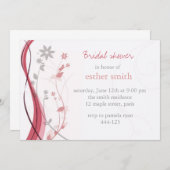 軽い珊瑚及び灰色の花の魅力の招待 招待状 (正面/裏面)