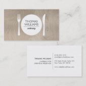 軽い素朴木目にフォーク、ナイフ、プレートロゴ 名刺 (正面/裏面)