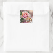軽い結婚ピンク色のバラの2つのリング スクエアシール (バッグ)
