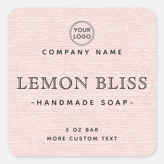 軽い赤面ピンクリネンルック正方形の製品ラベル スクエアシール (正面)