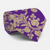 軽い金ゴールドおよび紫色の花のギフト ネクタイ (ロール)
