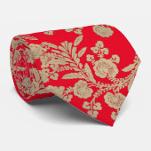 軽い金ゴールドおよび赤い花のギフト ネクタイ (ロール)