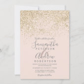 軽い金ゴールドグリッター赤面エレガントピンクチ結婚ック 招待状 (正面)