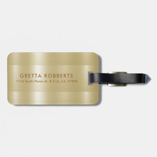 軽い金ゴールドメタリックテクスチャ |タンタイポグラフィ ラゲッジタグ (裏面横)
