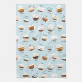 軽い青のコーヒーのかわいいカップ キッチンタオル (縦)