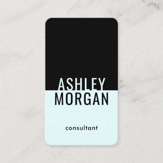 軽い青緑の黒のモダンでミニマルな垂直 名刺 (正面)