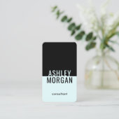 軽い青緑の黒のモダンでミニマルな垂直 名刺 (スタンド正面)