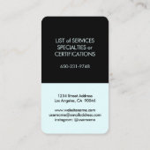 軽い青緑の黒のモダンでミニマルな垂直 名刺 (裏面)