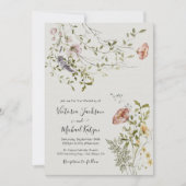 軽くて風通しの良いワイルドフラワー結婚の水色 招待状 (正面)