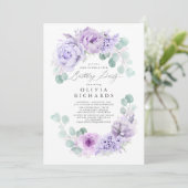 軽くほこりっぽい紫色の花生誕生会 招待状 (スタンド正面)