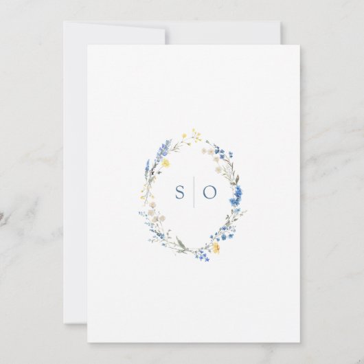 軽くほこりっぽい青い野素朴花ボホ結婚の 招待状 (裏面)