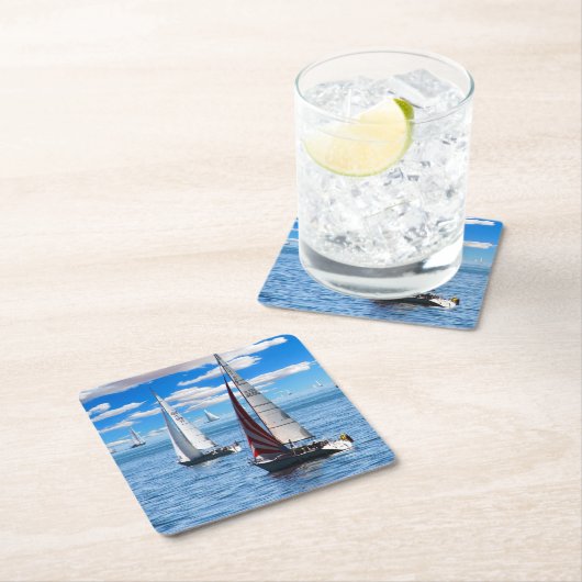 軽くカリブのな帆ボートの紙の飲み物のコースター スクエアペーパーコースター (インサイチュ)