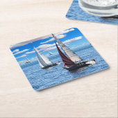 軽くカリブのな帆ボートの紙の飲み物のコースター スクエアペーパーコースター (アングル)