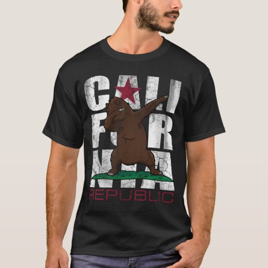 軽く押えるカリフォルニア共和国くまの旗の軽打 Tシャツ (正面)