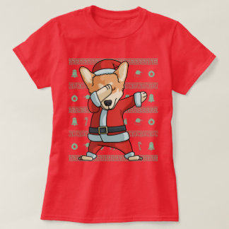 軽く押えるコーギー犬のTシャツのクリスマスの軽打のダンス Tシャツ