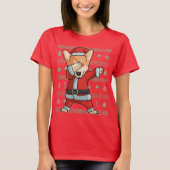 軽く押えるコーギー犬のTシャツのクリスマスの軽打のダンス Tシャツ (正面)