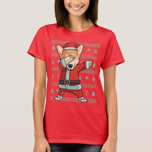 軽く押えるコーギー犬のTシャツのクリスマスの軽打のダンス Tシャツ (正面)