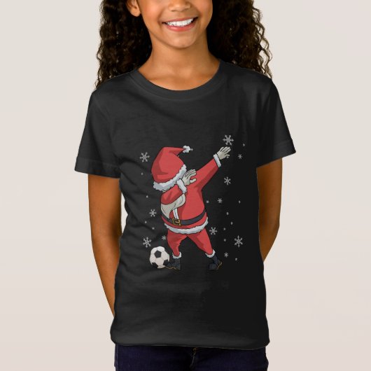 軽く押えるサッカーのサンタクロースのクリスマスのギフトのワイシャツ Tシャツ (正面)