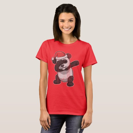 軽く押えるパンダくまのクリスマス Tシャツ (正面フル)