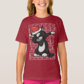 軽く押える猫の醜いクリスマスのセーターの軽打 Tシャツ (正面)
