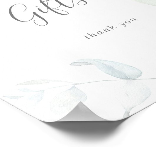 軽やかなグリーンとゴールドの葉のカードとギフトの看板 ポスター (角)