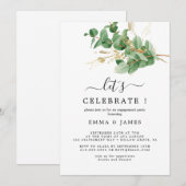 軽やかなグリーンとゴールドの葉「お祝いしよう」 招待状 (正面/裏面)