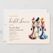軽やかなドレスの女性たち ブライダルシャワー 招待状 (正面)