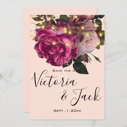 軽やかなバーガンディの花でお知らせ 招待状 (正面/裏面)