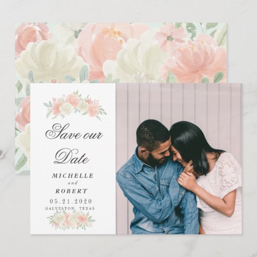 軽やかな春の花の写真 Save The Date 招待状 (正面/裏面)