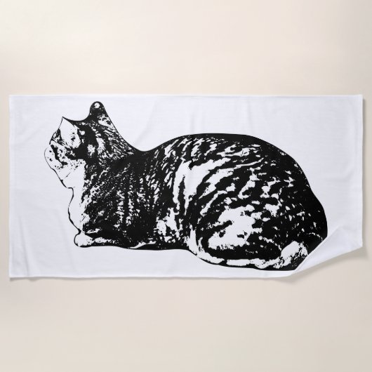 軽やかな線の猫 ビーチタオル (正面)