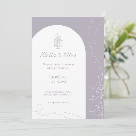 軽やかな色彩の手描きミニマルウェディング 招待状 (スタンド正面)