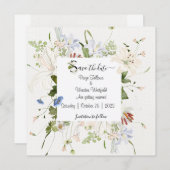 軽やかな花のデザインの結婚式のご案内 招待状 (正面/裏面)